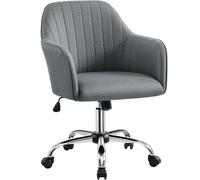Yaheetech Silla de Oficina Ergonómica Reclinable Silla de Escritorio Giratorias con Ruedas, Ajustable en Altura, Asiento Acolchado, Tela de Lino, para Estudio/Dormitorio/Tocador, Gris Oscuro