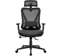 Yaheetech Silla de Oficina Ergonomica Silla Reposabrazo Ajustable Silla de Trabajo con Reposacabeza Silla Giratoria Silla Despacho Silla Escritorio Hogar Oficina Negro