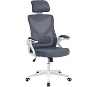 Yaheetech Silla de Oficina Ergonomica Silla Reposabrazo Ajustable Silla Oficina Trabajo con Reposacabeza Silla Giratoria Blanco Gris