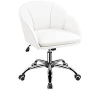Yaheetech Silla de Oficina Silla de Ruedas Silla Altura Ajusteble MAX Carga 136 KG Silla de Despacho Estudio Blanco Silla Piel Sintética