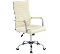 Yaheetech Silla de Oficina Silla con Respaldo Alto Silla para Hogar Oficina Silla Ergonomica Tapizada Cuero PU Capacida de Carga 136 KG Beige