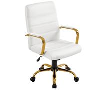 Yaheetech Silla de Oficina Silla de Trabajo Respaldo para Oficina Silla de Escritorio Giratoria Altura Ajutable Blanco y Oro