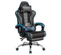 Yaheetech Silla de Oficina Silla Gaming con Reposapies Silla Ergonómica con Ruedas Silla Ordenador Ajustable Silla con Soporte Lumbar Capacidad MAX 136 KG Negro y Gris