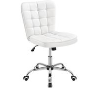 Yaheetech Silla de Oficina sin Reposabrazo Silla Oficina Tapizada de Cuero PU Silla con Ruedas Silla Ergonomica Base Metal Blanca