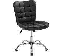 Yaheetech Silla de Oficina sin Reposabrazo Silla Oficina Tapizada de PU Silla con Ruedas Silla Ergonomica Base Metal Negra