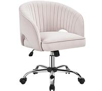 Yaheetech Silla de Oficina Terciopelo con Respaldo Altura Ajustable Crema