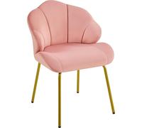 Yaheetech Silla en Forma de Concha con Piernas Doradas para Dormitorios de Sala de Estar, Sillas Laterales de Oficina Moderno Silla de Maquillaje Terciopelo con Asiento de 42 × 56 cm Rosa