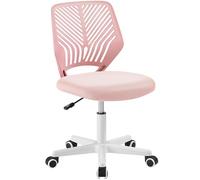 Yaheetech Silla Escritorio de Oficina Ergonómica con Soporte Lumbar Silla Giratoria Altura Ajustable sin Reposabrazos Asiento Malla Rosa Claro