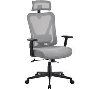 Yaheetech Silla Escritorio de Oficina Ergonomica Sillon Despacho con Respaldo Bloqueable Entre 90° y 130° Silla Soporte Lumbar Ajustable Malla Transpirable para Oficina Estudio Gris