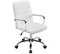 Yaheetech Silla Giratoria de Oficina Sillón de Trabajo con Respaldo Tapizado Asiento Sintético Altura Ajustable Blanco