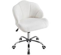 Yaheetech Silla Escritorio Oficina Ergonomica de Despacho con Ruedas sin Reposabrazo Capacidad 136 KG Crema