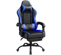 Yaheetech Silla Gaming con Respaldo Alto Almohada Lumbar de Masaje Silla de Escritorio Ergonómica Ajustable en Altura con Reposacabezas Extraíble Reposapiés Función de Inclinación Negro/Azul
