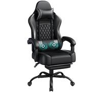 Yaheetech Silla Gaming con Respaldo Alto Almohada Lumbar de Masaje Silla de Escritorio Ergonómica Ajustable en Altura con Reposacabezas Extraíble Reposapiés Función de Inclinación Negro