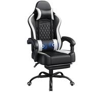 Yaheetech Silla Gaming con Respaldo Alto Almohada Lumbar de Masaje Silla de Escritorio Ergonómica Ajustable en Altura con Reposacabezas Extraíble Reposapiés Función de Inclinación Negro/Blanco