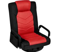Yaheetech Silla Gaming y Lectura de Suelo Giratoria 360°con Respaldo Reclinable y Bolsillo Lateral para Ver TV, Jugar Videojuegos y Leer Libros (Negro/Rojo)