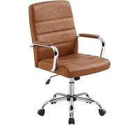Yaheetech Silla Giratoria de Oficina Sillón de Trabajo con Respaldo Tapizado Asiento Cuero Sintético Altura Ajustable Marrón