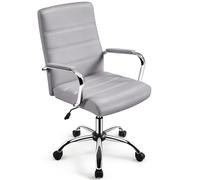 Yaheetech Silla Giratoria de Oficina Sillón de Trabajo con Respaldo Tapizado Asiento Cuero Sintético Altura Ajustable Color Gris