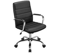 Yaheetech Silla Giratoria de Oficina Sillón de Trabajo con Respaldo Tapizado Asiento Sintético Altura Ajustable Negro