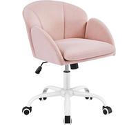 Yaheetech Silla Giratoria de Tela con Respaldo de Pétalos, Altura Ajustable, para Dormitorio/Estudio/Tocador, Rosa Claro