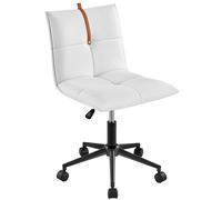 Yaheetech Silla Oficina Ergonómica, Altura Ajustable, Silla Escritorio de Piel Sintética, Silla Blanca sin Reposabrazos para Estudio y Dormitorio, Blanco