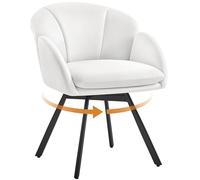 Yaheetech Silla Oficina Giratoria 360°, Sillón Escritorio en Forma de Flor, Silla de Maquillaje Chenilla para Sala de Estar, Dormitorio y Estudio, Color Blanco