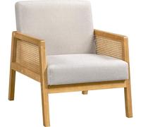 Yaheetech Sillón de Salón con Reposabrazos Estructura de Madera Sillón Relax de Ratán con Cojines Acolchados Sofá Individual para Salón Dormitorios Sala de Recepción Sala de Lectura