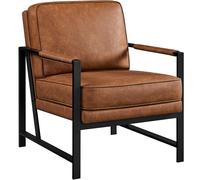 Yaheetech Sillón Dormitorio Butaca de Salón Silla de Recepción Tapizado en Piel Sintética Marrón Metal Oficina Capacidad 136 kg