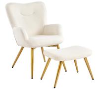 Yaheetech Sillón Ergonómico con Reposapiés Silla Relax Acolchado Respaldo Alto Plegable y Estructura en Metal Sólido Soporte 136 kg para Salón Dormitorio u Oficina en Color Marfil