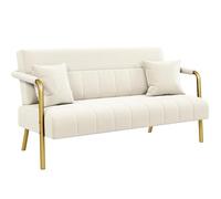 Yaheetech Sofá de Tela de Terciopelo de Dos Plazas con Reposabrazos y Patas de Metal Loveseat Moderno con 2 Cojines para Salón/Dormitorio Beige