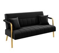Yaheetech Sofá de Tela de Terciopelo de Dos Plazas con Reposabrazos y Patas de Metal Loveseat Moderno con 2 Cojines para Salón/Dormitorio Negro