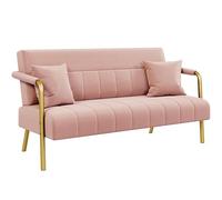 Yaheetech Sofá de Tela de Terciopelo de Dos Plazas con Reposabrazos y Patas de Metal Loveseat Moderno con 2 Cojines para Salón/Dormitorio Rosa