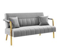 Yaheetech Sofá de Tela de Terciopelo de Dos Plazas con Reposabrazos y Patas de Metal Loveseat Moderno con 2 Cojines para Salón/Dormitorio Gris Claro