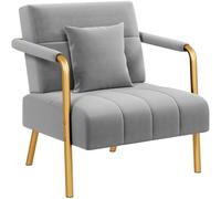 Yaheetech Sofá Individual Sillón SalónTapizado con Reposabrazos Gris | Sillón Individual con Reposabrazos y Cojin, Patas Metálicas, Ideal para Espacios Pequeños, Salón, Dormitorio,Sofá Individual