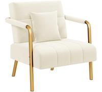 Yaheetech Sofá Sillón Tapizado con Reposabrazos y Patas de Metal, Moderno Sofá Individual con 1 Cojines Lumbares para Salón, Oficina en Casa, Color Beige