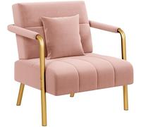 Yaheetech Sofá Sillón Tapizado con Reposabrazos y Patas de Metal, Moderno Sofá Individual con 1 Cojines Lumbares para Salón, Oficina en Casa, Color Rosa