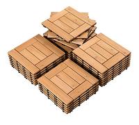 Yaheetech Suelo de Madera 27 piezas para 2,6 m² Baldosas de Abeto 30 x 30 cm Piso Antideslizantes Terraza Piscina Jardín Patio Balcón Baño Madera 7 listones