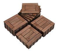 Yaheetech Suelo de Madera 27 piezas para 2,6 m² Baldosas de Abeto 30 x 30 cm Piso Antideslizantes Terraza Piscina Jardín Patio Balcón Baño Marrón 7 listones