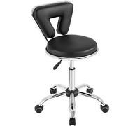Yaheetech Taburete Alto con Respaldo Taburete Giratorio Regulable Silla con Ruedas para Manicura, Pedicura, Tatuajes Negro