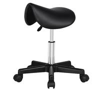 Yaheetech Taburete con Ruedas Taburete Regulable con Respaldo Silla Alta Giratorio para Peluquería Tocador Maquillaje Bar Negro