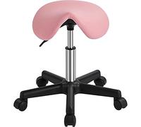 Yaheetech Taburete con Ruedas Taburete Regulable con Respaldo Silla Alta Giratorio para Peluquería Tocador Maquillaje Bar Rosa