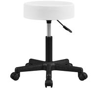 Yaheetech Taburete de Bar, con Ruedas, Silla Alta, Regulable en Altura, Giratorio, Cubierta PU, Trabajo para Salón de Belleza, Peluquería, Oficina, Consultas Blanco