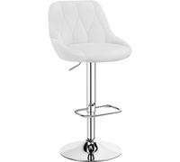 Yaheetech Taburete de Bar de Altura Ajustable 86-107,5 cm Sillas de Bar Asiento Giratorio Reposapiés Cuadrado Estructura de Metal Blanco