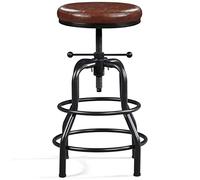 Yaheetech Taburete de Bar Industrial Giratorio Rústico Taburete de Metal Redondo Taburete de Altura de Mostrador para Cocina Restaurante Bar Marrón