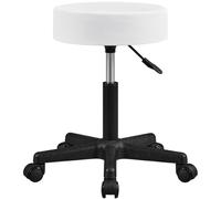 Yaheetech Taburete Giratorio sobre Ruedas, Taburete Rodante Regulable, 46-61.5 cm,Asiento Tapizado de Polipiel Sintético,para Hogar Oficina,Estudio,Tatuajes Salón,Masajes Centro,Belleza,Blanco