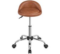 Yaheetech Taburete Redondo Giratorio Cuero PU para Oficina Silla Oficina con Ruedas Altura Ajustable Silla de Trabajo Marrón Retro