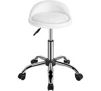 Yaheetech Taburete Redondo Giratorio PU para Oficina Silla Oficina con Ruedas Altura Ajustable Silla de Trabajo Blanco