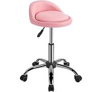 Yaheetech Taburete Redondo Giratorio PU para Oficina Silla Oficina con Ruedas Altura Ajustable Silla de Trabajo Rosa