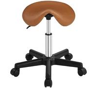 Yaheetech Taburete Ruedas Profesional PU Taburete Giratoria Redondo Altura Ajustable 45,5-60 cm Marrón Retro