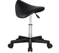Yaheetech Taburete Ruedas Profesional PU Taburete Giratoria Redondo Altura Ajustable 45,5-60 cm Negro