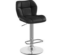 Yaheetech Taburetes Altos de Cocina Silla Altura Ajustable con Respaldo y Reposapiés Taburete Cocina Piel Sintética Giratorio en 360° Negro